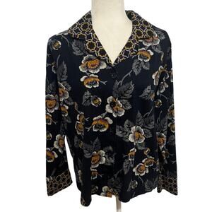 Vera Bradley Floral Pajama Top – Size Small-Notch Contrast Collar Cottagecore